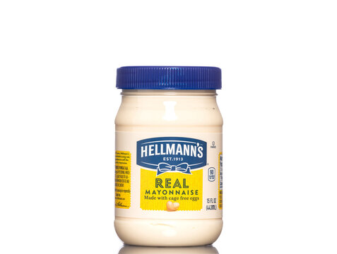Chicago, USA - June 25, 2023: Hellmann's Real Mayonnaise. America's #1 Mayonnaise is made with real, simple ingredients: eggs, oil and vinegar.