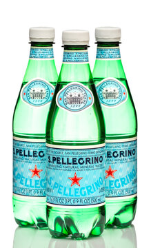 Chicago, USA - June 15, 2023: S. Pellegrino sparkling natural mineral water. Bottled at the source San Pellegrino terme in Bergamo, Italy.