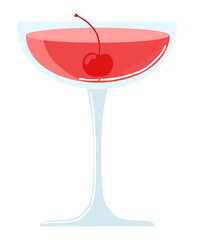 Manhattan with cherry. Classic alcohol cocktail. 