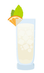 Ramos fizz. Cocktail with orange slice with ice. 