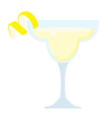 White lady. Cocktail with lemon curl in the bar glass.