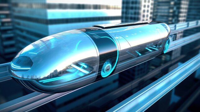 Concept for a revolutionary mode of transportation, such as a flying car, hyperloop system, or autonomous vehicle, designed to transform the way people travel