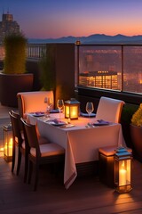 view of a hotel and luxury table set or dinner table