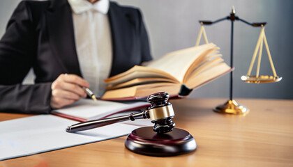 Judges hammer and legal advice figures on the table