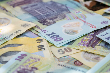 Obraz na płótnie Canvas LEI Romanian money. RON Leu Money European Currency