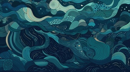 Fototapeta na wymiar Waves. Ocean Pattern. Wave Pattern. Seamless Wave Pattern. Underwater Life. Made With Generative AI.