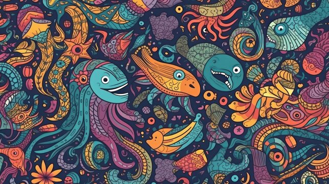 Ocean Pattern. Fish Pattern. Seamless Fish Pattern. Underwater Life. Made With Generative AI.