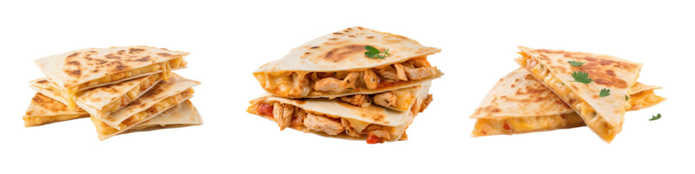 collection of chicken quesadillas isolated on a transparent background