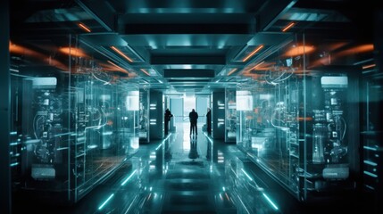 Fototapeta na wymiar Futuristic laboratory where scientists harness the power of quantum computers, with complex algorithms and quantum entanglement pushing the boundaries of computation