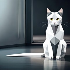 Stylish Geometric Black and White Cat on White Background
