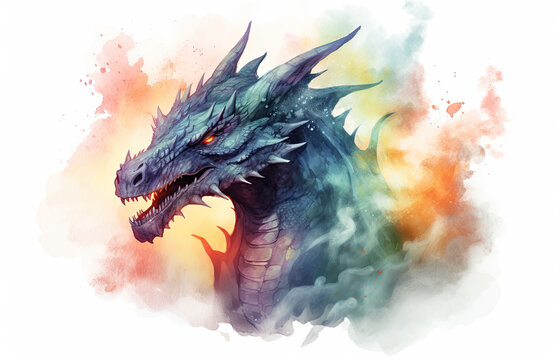 Watercolor Smoke Dragon Coloful Pastel Generative AI Illustration