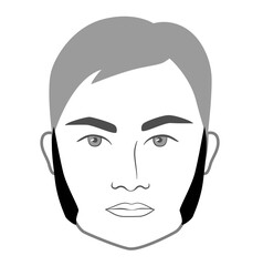 Long Sideburns Beard style men in face illustration Facial hair. Vector grey black portrait male Fashion template flat barber collection set. Stylish hairstyle isolated outline on white background.