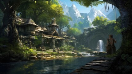Naklejka premium MMORPG game art environment