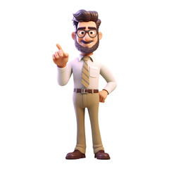Young adult male teacher in glasses explaining with a pointing gesture. Educational concepts, interactive teaching, and engaging explanations for effective learning, Young adult teacher 3D render