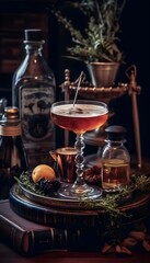 Fototapeta na wymiar Witch-Themed Cocktail with Ingredients, Generative AI
