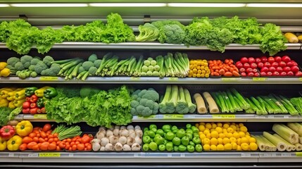 Shelf of Fresh Vegetables in the Supermarket