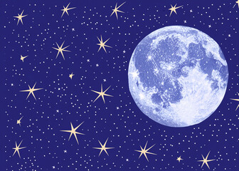 Fototapeta premium abstract cartoon style of blue night sky with stars and moon created with generative ai technology
