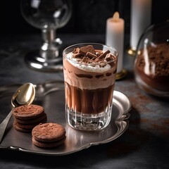 Traditional Italian Bicerin Drink with Layers of Chocolate, Coffee, and Cream