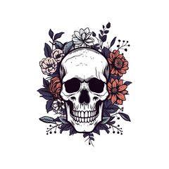 Fototapeta premium A skull and flowers vector illustration, usable as icon or logo design