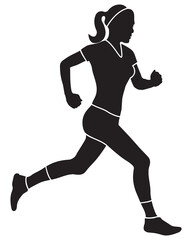Fototapeta na wymiar Silhouette of a woman jogger. Side view of an athletic female running. Icon of healthy person jogging. Fitness logo isolated on white background.