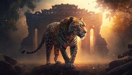 Tiger animal stand jungle pictures AI Generated image