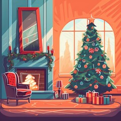 christmas tree with gifts and decorations