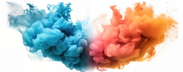 two coloring smoke cloud blast on white background 
