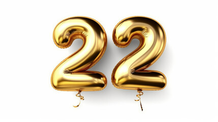 Two golden balloons shaped as the number 22. Generative ai