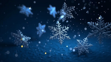 Fototapeta na wymiar Snowflakes falling on a deep blue background. Generative ai