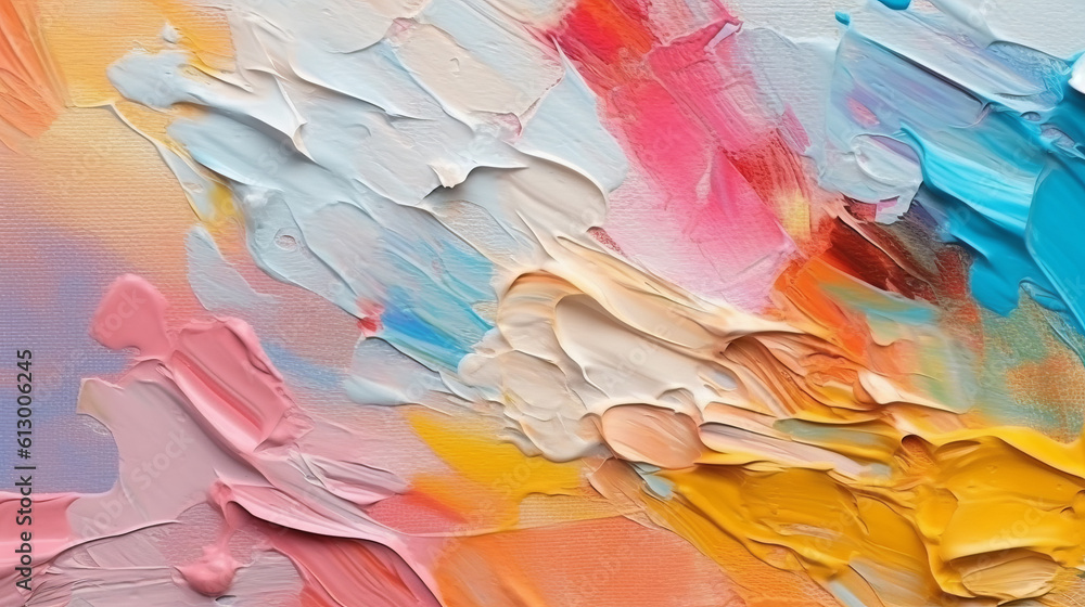 Poster A vibrant and colorful painting filling the frame with abstract shapes and patterns. Generative ai