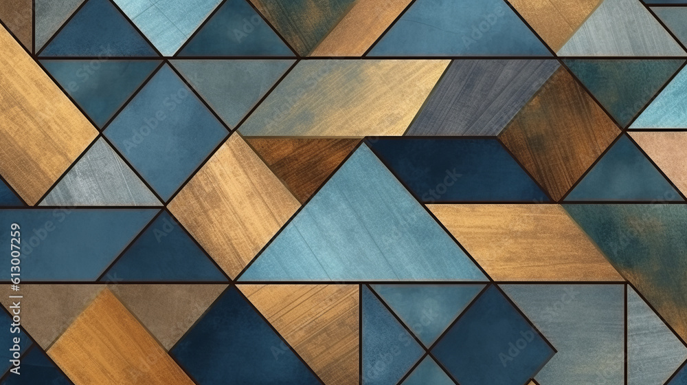 Poster A close-up view of a wooden floor with glass inlays creating a unique pattern. Generative ai