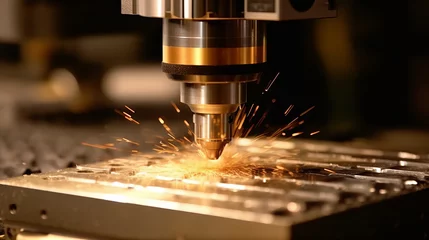 Foto op Plexiglas A metal cutting machine at work. Generative ai © cac_tus