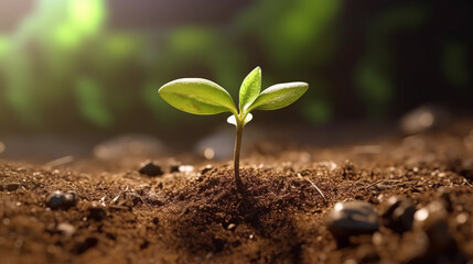 Fototapeta premium A young green plant emerging from the soil. Generative ai