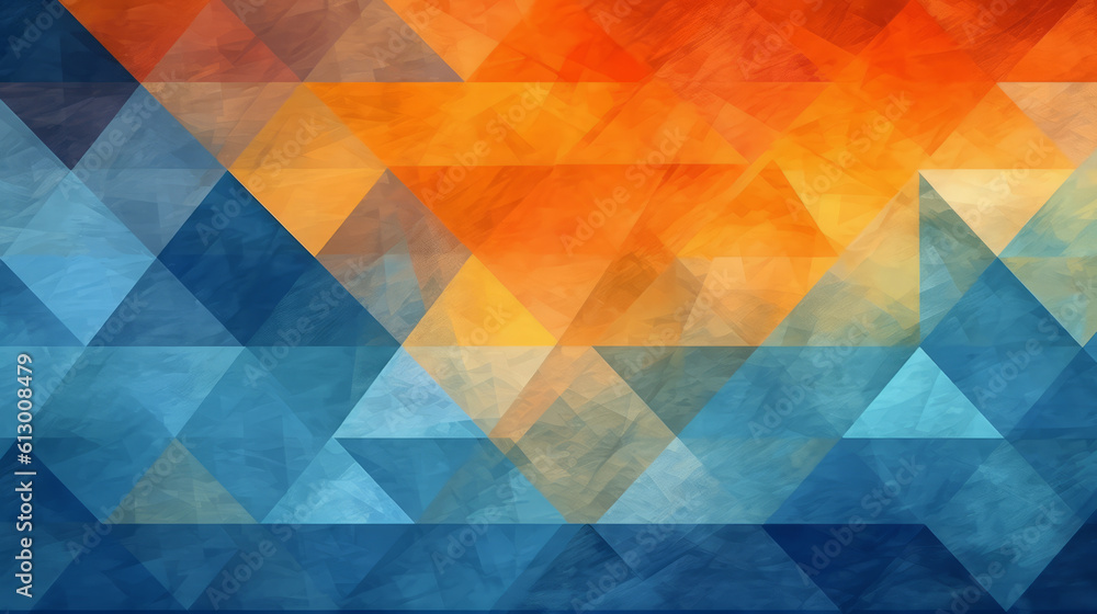 Poster A vibrant and colorful abstract background composed of various sized triangles. Generative ai