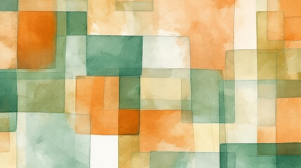 An abstract painting with orange and green squares. Generative ai