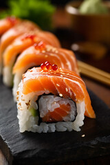 meal fish japan sushi seafood set roll food rice japanese. Generative AI.