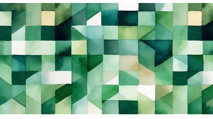 A geometric abstract painting made of green and white squares. Generative ai