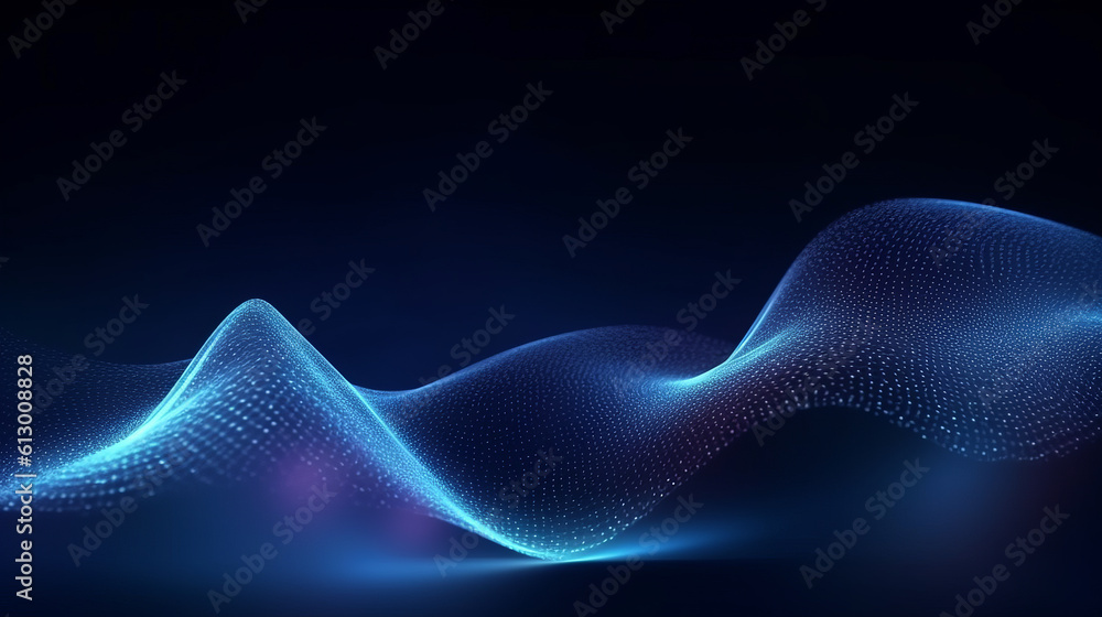 Poster a mesmerizing blue wave of light on a mysterious dark background. generative ai