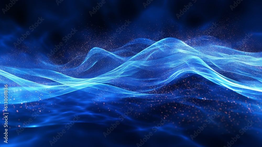 Poster Abstract wave element for design blue curve and light lines background Digital frequency track equalizer. Generative ai