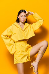 woman attractive young model fashion girl beautiful lifestyle trendy lovely yellow