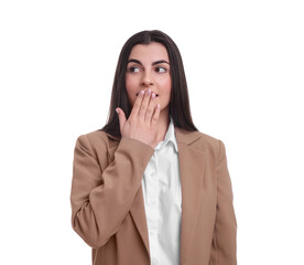 Beautiful emotional business woman on white background
