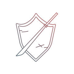 Gradient Shield and sword line style icon design