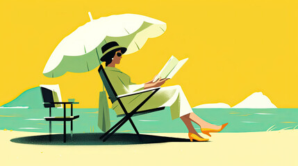 Illustration of a business person spending time on the beach, Generative AI