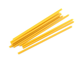 New church candles on white background, top view