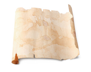 Sheet of old parchment paper on white background