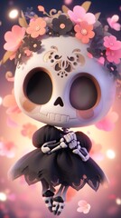 Cute and adorable Halloween or Day of the Dead sugar skull skeleton