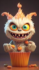 Cute, adorable, spooky Halloween cupcake monster 
