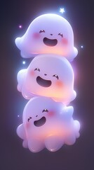 Three cute, happy, adorable, Halloween ghost