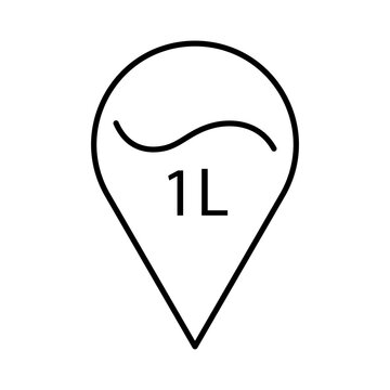 1 liter icon, fluid volume in liters, liquid drop, litre thin line web symbol. Vector illustration. stock image.