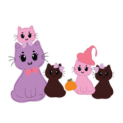 halloween cute cartoon cat charactor hand drawn with pink purple color
